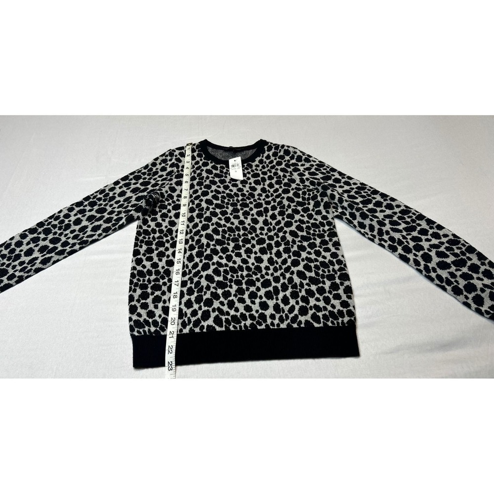 Ann Taylor Womens Animal Print Crewneck Sweater Black White Metallic Knit Top S